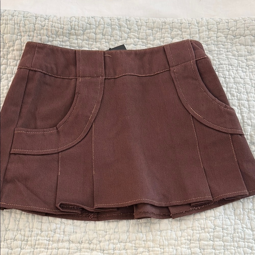 Brown Mini Skirt with Pockets